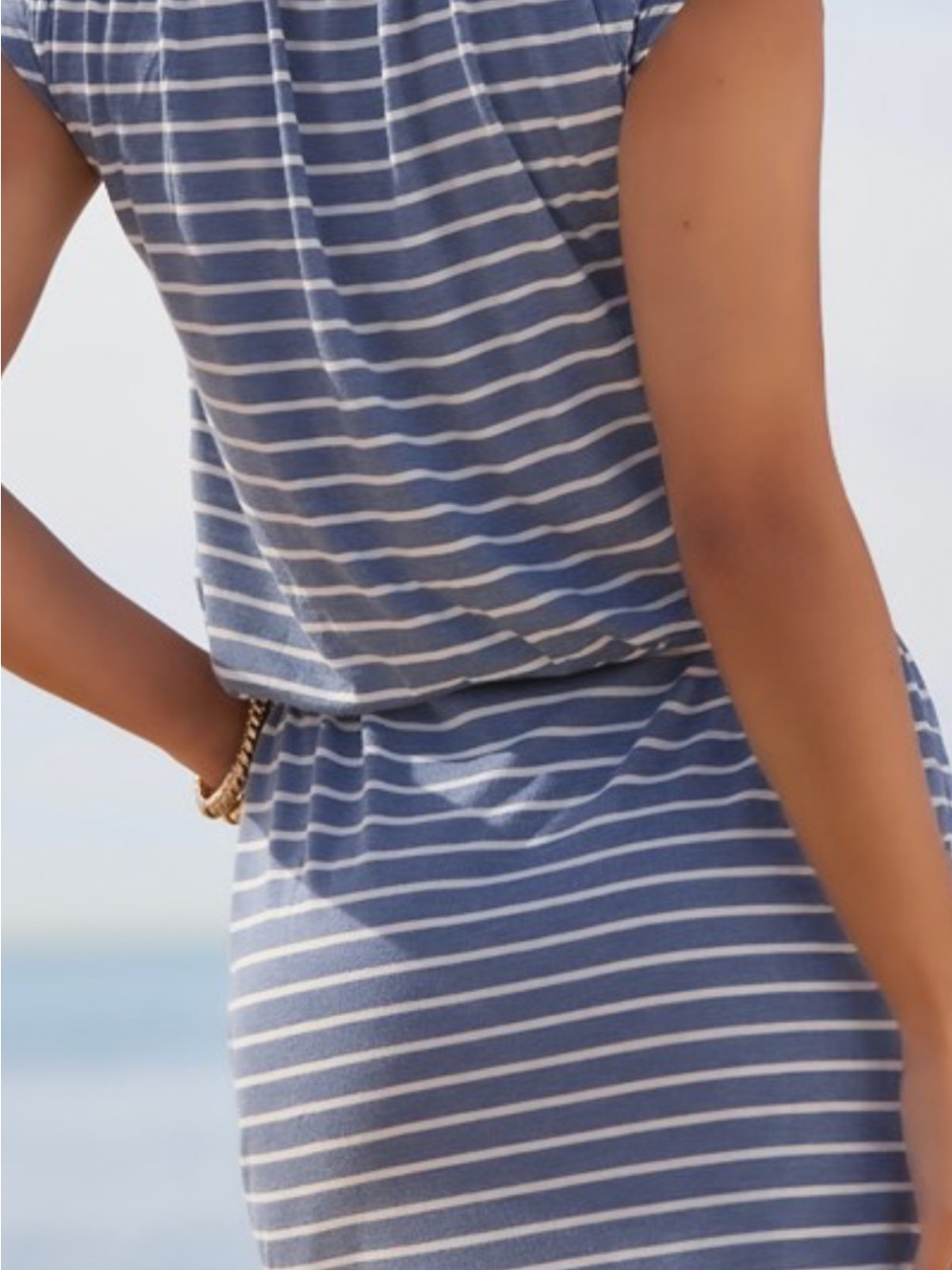 Casual Sleeveless Midi Dress in Blue & White Stripes